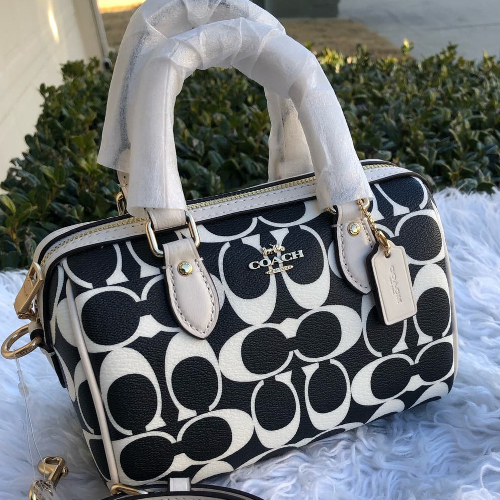 New Coach Mini Rowan In Signature Canvas CC Black & White Bag Only